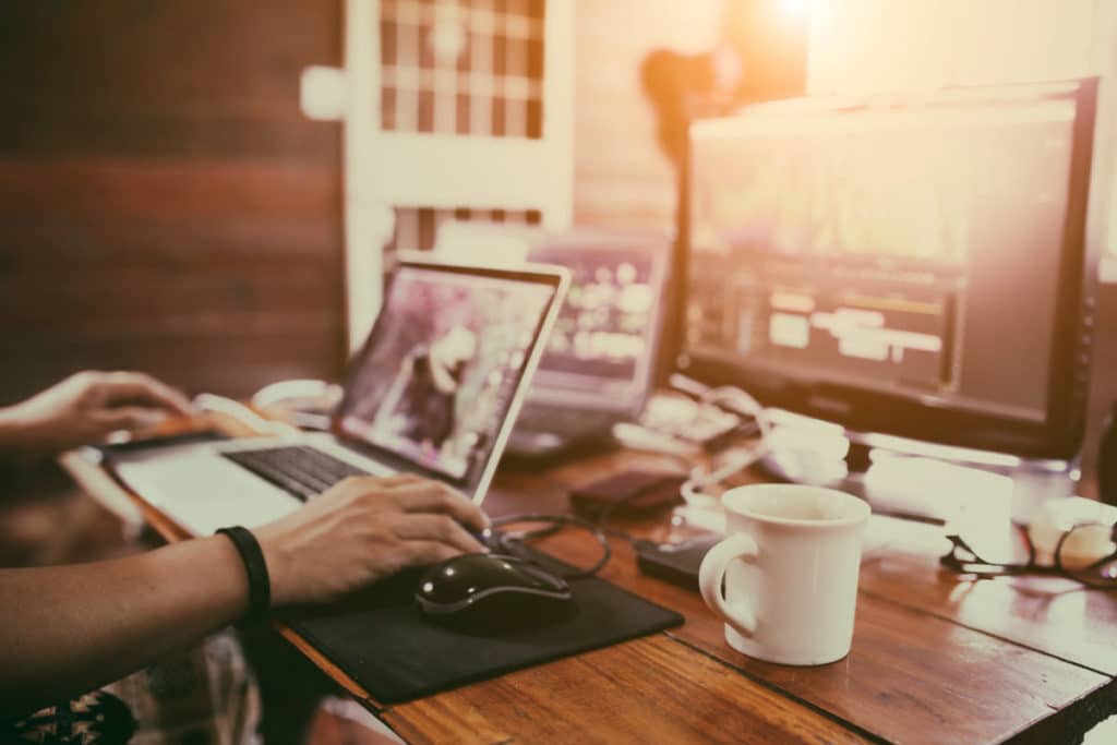 Producer's or video editor's desk making content for his business