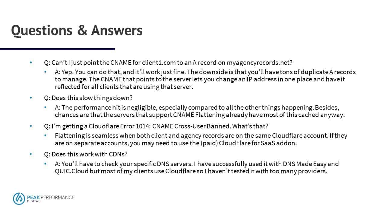 PowerPoint Slide titled Questions and Answers. The text on the slide is described in this post.